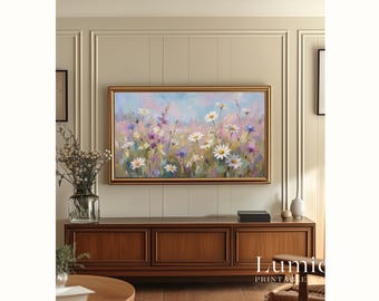 Spring Flower Field Samsung Frame TV Art, Wildflower Meadow Oil Painting, Floral TV Decor, Cottagecore Wall Art, Summer Screen Art, image 5