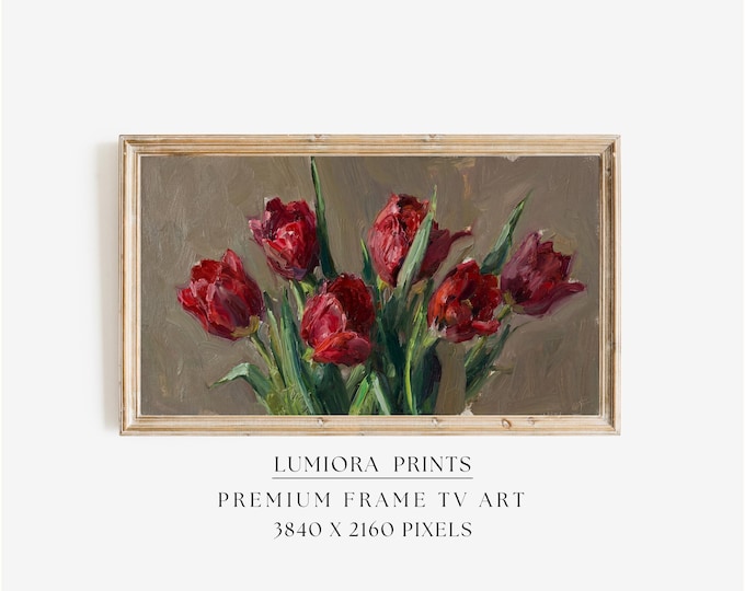 Samsung Frame TV Art Valentine's Day, Red Tulips on Neutral…