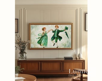 St. Patrick’s Day Samsung Frame TV Art, Irish Dancers TV Decor, Green Aesthetic Screen Art, Lucky Clover Holiday Background, image 5