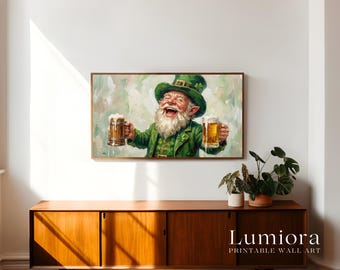 St. Patrick’s Day Samsung Frame TV Art, Funny Leprechaun TV Decor, Green Aesthetic Screen Art, Irish Holiday Cheers Background, image 3