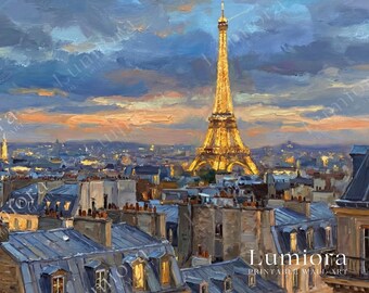 Samsung Frame TV Art Paris Skyline • Eiffel Tower Sunset Painting • Romantic Cityscape Wall Art, image 7