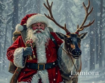 Samsung Frame TV Art Santa & Reindeer • Vintage Christmas Painting • Nordic Winter Forest Wall Art • Cozy Holiday Digital Download, image 7