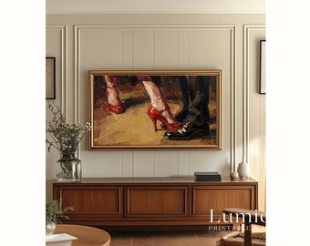 Romantic Red High Heels Samsung Frame TV Art, Dancing Couple Feet, Vintage Oil Painting, Valentine's Day Decor, Passionate Tango, 4K, image 6