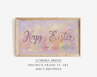 Happy Easter Samsung Frame TV Art, Holiday Typography Oil Painting, 4K Digital Download, Spring TV Decor, Pastel Aesthetic Screen Art, image 1