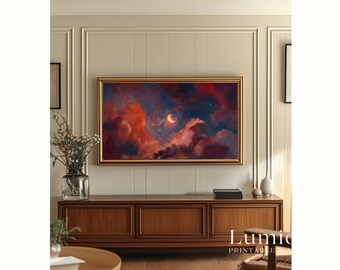 Samsung Frame TV Art Valentine's Day | Romantic Crescent Moon Night Sky | Moody Clouds Oil Painting | Celestial Dreamy Decor, 4K, image 6