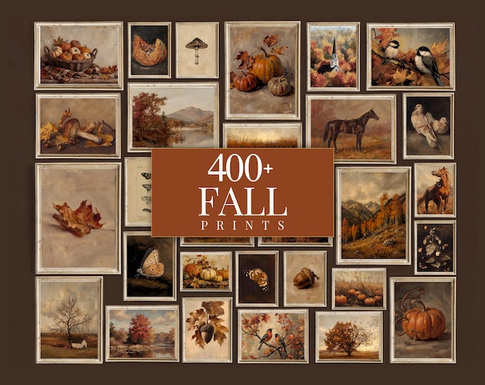 400+ Vintage Fall Wall Art Set, Autumn Gallery Wall, Dark…