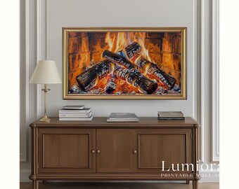 Samsung Frame TV Art • Cozy Fireplace Wall Art • Warm Winter Hearth • Rustic Cabin Fireplace Painting • Hygge Home Decor, image 5