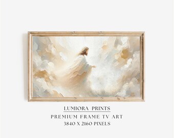 Ascension of Jesus Samsung Frame TV Art, Christian Religious Screen Decor, Christ in Clouds Oil Painting, Spiritual Faith Background, 4K, image 1