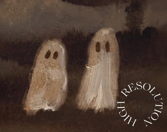 Halloween Frame TV Art, Two Ghosts Vintage Oil Painting, Moody Dark Academia Halloween Decor, Minimalist Ghost Art, Digital Download TV, image 5