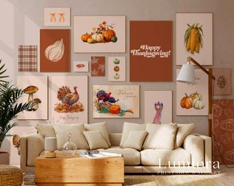 50+ Thanksgiving Prints, Fall Gallery Wall, Turkey Painting Set, Autumn Wall Decor, Give Thanks Poster, Thanksgiving Art, image 5