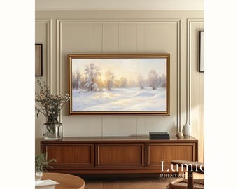 Samsung Frame TV Art Winter Sunrise Landscape • Snowy Minimalist Painting • Soft Pastel Winter Wall Art, image 5
