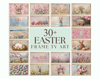 30+ Easter & Spring Samsung Frame TV Art Bundle, Cute Bunny Oil Painting Set, Floral Tulip Landscape, Pastel Easter Egg Screen Decor, 4K, image 1