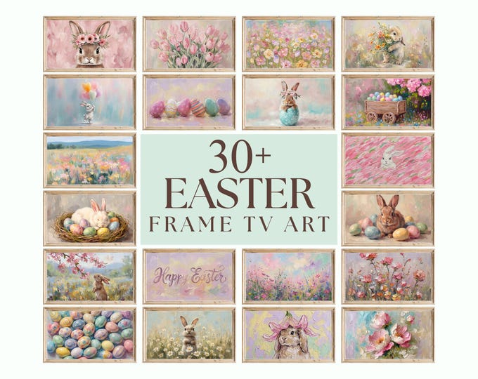 30+ Easter & Spring Samsung Frame TV Art Bundle, Cute Bunny…
