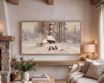 200+ Winter Frame TV Art Bundle, Vintage Snowy Landscape Oil Paintings, Christmas Village Art, Rustic Holiday TV Art, image 10