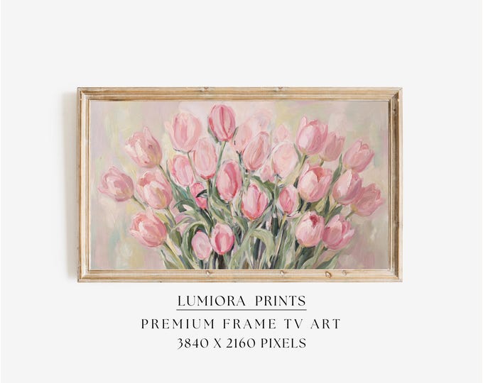 Pink Tulip Samsung Frame TV Art, Spring Floral Oil…