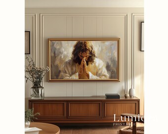 Jesus Praying TV Art, Christ in Deep Prayer Christian Oil Painting, Spiritual Faith Samsung Frame TV Art, Savior Portrait Wall Decor, image 5