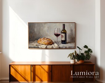 Bread and Wine Samsung Frame TV Art, Christian Religious Still Life Painting, Last Supper Elements, Spiritual TV Art, 4K, image 3