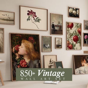 Pacote Mega com mais de 850 peças de arte para parede, conjunto de galeria vintage, decoração de parede maximalista, arte feminina sombria.