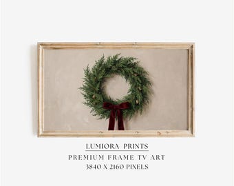 Christmas Wreath Frame TV Art – Minimal Holiday Green Wreath, Elegant Christmas Decor Frame TV Art for Samsung Frame TV, image 1