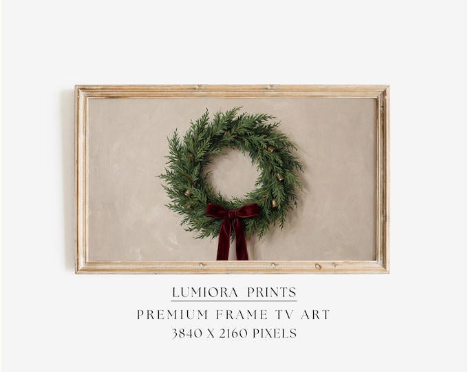 Christmas Wreath Frame TV Art – Minimal Holiday Green…