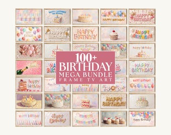 100+ Birthday Frame TV Art Mega Bundle, 4K Happy Birthday Samsung TV Background, Party Digital Decor, Colorful Birthday Screensaver, image 1