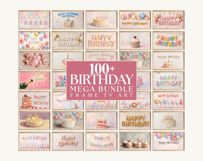 100+ Birthday Frame TV Art Mega Bundle, 4K Happy Birthday…