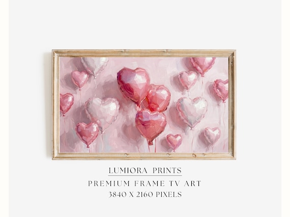 Romantic Pink Heart Balloons Samsung Frame TV Art