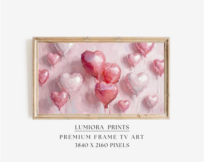 Romantic Pink Heart Balloons Samsung Frame TV Art…