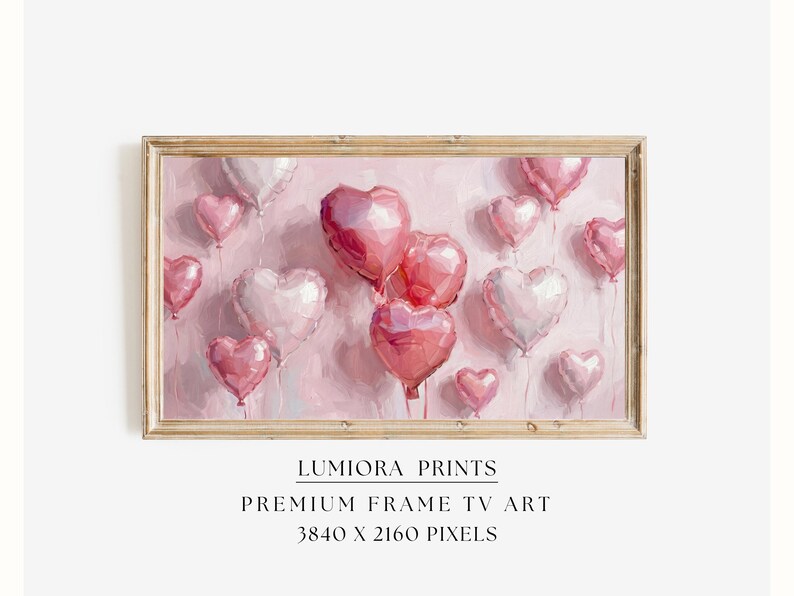 Romantic Pink Heart Balloons Samsung Frame TV Art