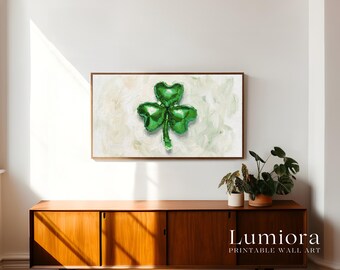 St. Patrick’s Day Samsung Frame TV Art, Lucky Clover TV Decor, Green Aesthetic Screen Art, Irish Holiday Background, March 17th TV Art, 4K, image 3