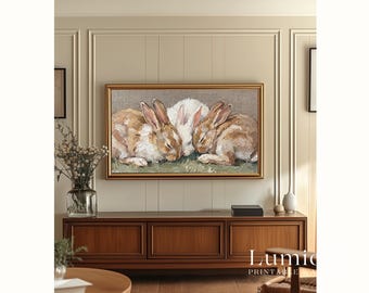 Vintage Sleeping Bunnies Frame Tv Art, Spring Oil Painting Samsung Frame Tv, 4K Bunny Tv Art, Cute Rabbit Screensaver, image 7