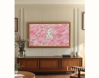 Pink Easter Bunny Samsung Frame TV Art, Abstract Rabbit Oil Painting, Spring TV Decor, 4K TV Screen Art, Nursery Wall Decor, image 5