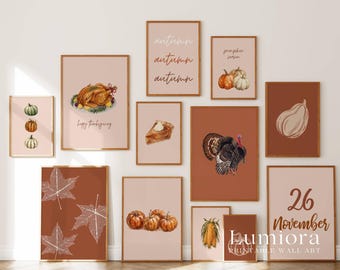 50+ Thanksgiving Prints, Fall Gallery Wall, Turkey Painting Set, Autumn Wall Decor, Give Thanks Poster, Thanksgiving Art, image 10