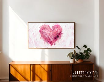 Romantic Pink Heart Samsung Frame TV Art, Abstract Love Symbol, Modern Oil Painting, Valentine's Day Decor, Textured Minimalist Wall Art, 4K, image 3
