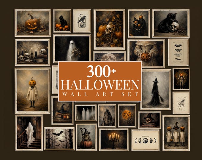 300+ Halloween Wall Art Set, Spooky Prints Bundle, Dark…
