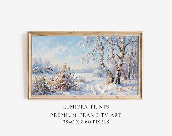 Samsung Frame TV Art Winter Landscape • Snowy Birch Tree…