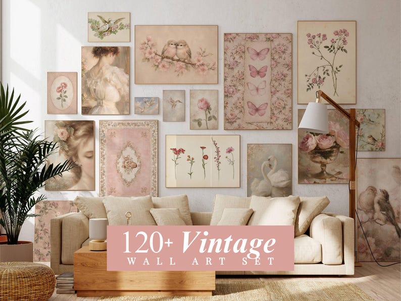 120+ Vintage Pink Gallery Wall Set