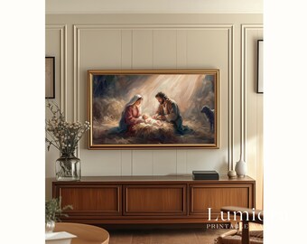 Nativity Scene Samsung Frame TV Art, Jesus Birth Screen Decor, Christian Religious Oil Painting, Christmas Spiritual TV Art, 4K, image 5