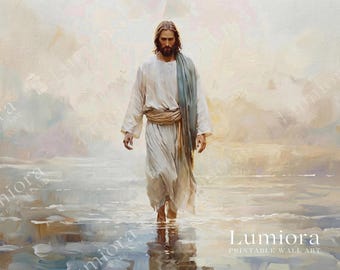 Jesus Walking on Water Samsung Frame TV Art, Christian Religious Screen Decor, Christ Miracle Oil Painting, Spiritual Faith Background, 4K, image 7