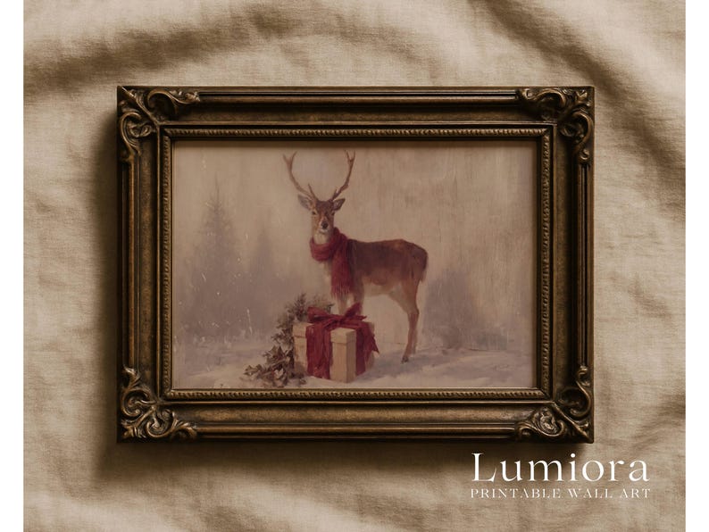 Vintage Christmas Deer Painting