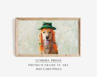 St. Patrick’s Day Samsung Frame TV Art, Funny Dog TV Decor, Green Aesthetic Screen Art, Irish Holiday Pet Portrait, March 17th TV Art, 4K, image 1