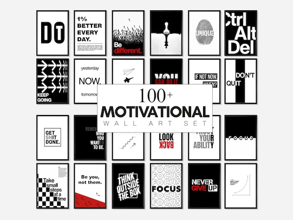 100+ Motivational Wall Art Set, Office Wall Art, Inspirational Quotes, Minimalist Poster, Motivational Decor, Typography Art Print Bundle