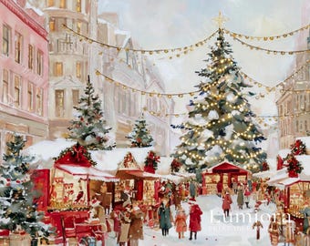 Samsung Frame TV Art • Christmas Market Wall Art • Festive Holiday Street Scene • European Winter Village Painting • Cozy Christmas Decor, image 7