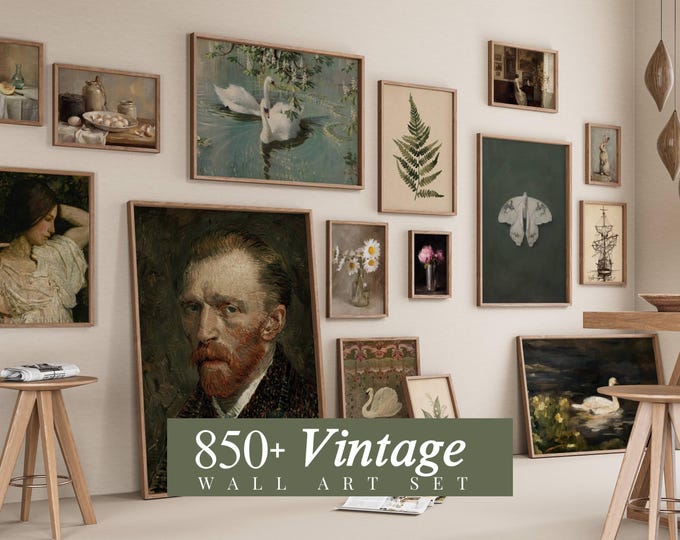 850+ Vintage Print Bundle, Antique Wall Art Set, Rustic…