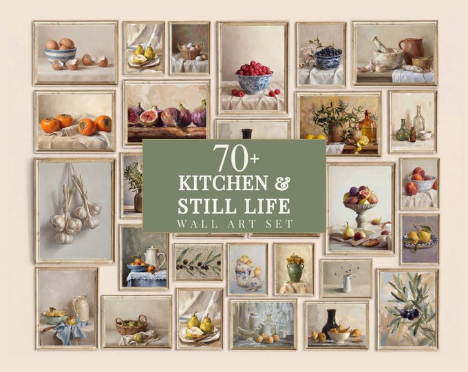 70+ Vintage Kitchen Wall Art, Still Life Print Set…