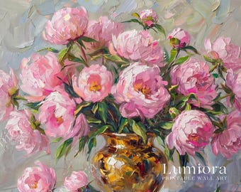 Samsung Frame TV Art Valentine's Day, Pink Peonies in Gold Vase, Spring Floral Oil Painting, Cottagecore Aesthetic, Mother's Day Gift, 4K, image 4