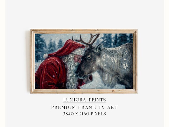 Samsung Frame TV Art Christmas Santa & Reindeer • Emotional Winter Oil Painting 