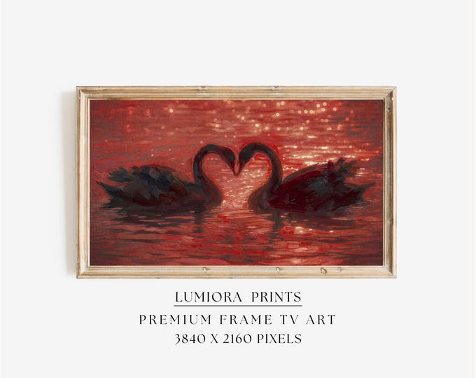 Samsung Frame TV Art Valentine's Day, Romantic Swans Heart…