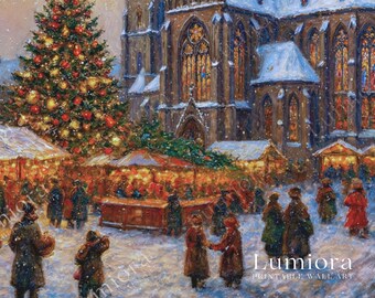 Samsung Frame TV Art Christmas | Vintage European Christmas Market Painting, Snowy Church Scene, Winter Holiday Village, Cozy Festive TV Art, image 7
