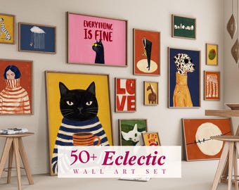 50+ Eclectic Gallery Wall Art Set, Maximalist Wall Art Set, Colorful Art Decor, Maximalist Posters, Eclectic Prints, Dopamine Decor